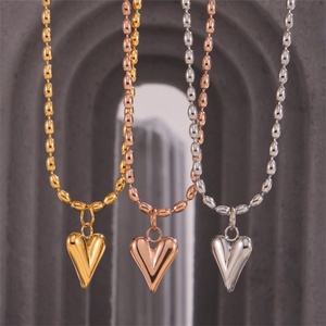 Collar de Moda para Mujer, Joyería Fina, Collar Personalizado con Cuentas de Acero Inoxidable Chapadas en Oro, Colgante de Corazón - Product Image 2