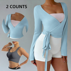 Conjunto de Yoga para Mujer al por Mayor: Camiseta Ligera y Transpirable con Protección Solar y Top con Cordones para Entrenamiento y Fitness - Product Image 3