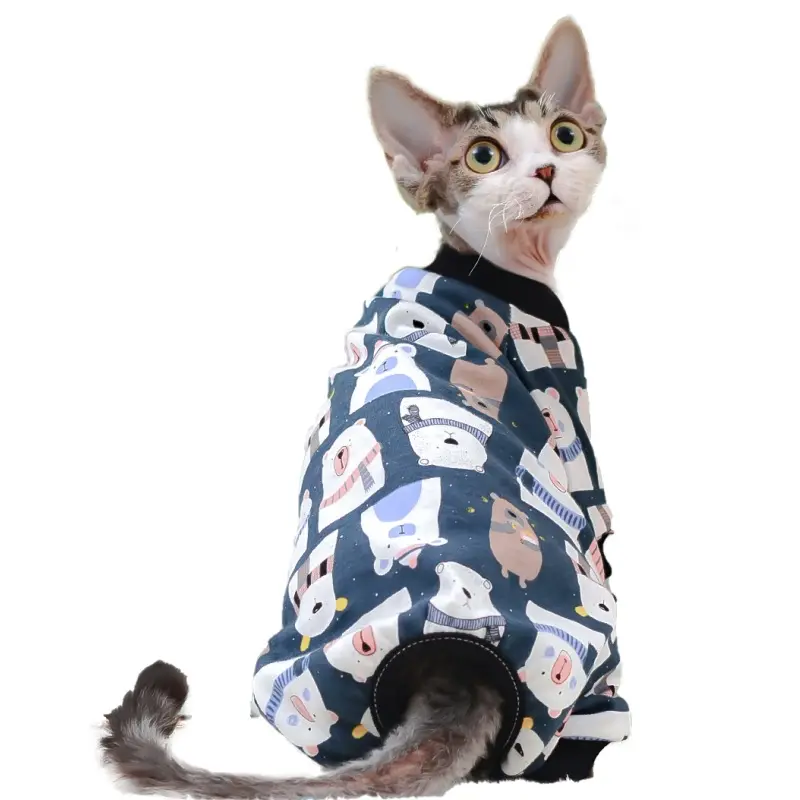 털이없는 고양이 스핑크스 사용자 정의 패턴 고양이 옷 독일 아기 면 여름 얇은 애완 동물 안티 헤어 가을 스웨터 고양이 운동복