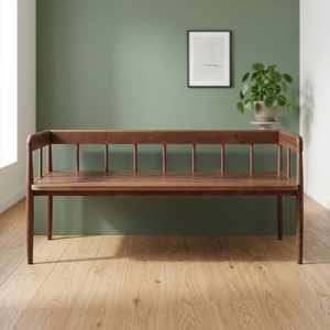 Banc en bois de teck de style mid-century avec accoudoirs à profil bas - Product Image 3