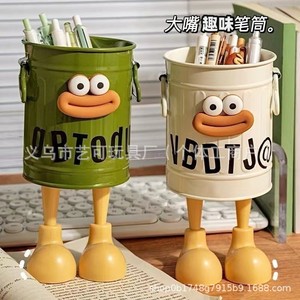 Cartoon Pen Holder <b>Large</b> Round Plastic Storage Bucket For <b>Desk</b> Office Student Use With Digital Printing Design - Product Image 5