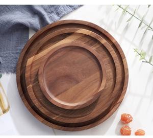 Peinture à la main café plateau de service rond en bois plat - Product Image 6