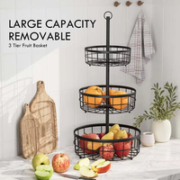 Corbeille à fruits en métal à 3 niveaux avec support pour bananes, support de rangement pour légumes sur comptoir pour cuisine et table à manger