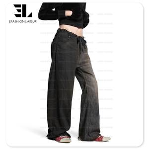 LARSUR Custom <span class=keywords><strong>Factory</strong></span> Distress Wash Cut and Sew Baggy Twill Denim Pants Patch Flare Denim Jeans <span class=keywords><strong>Fifty</strong></span>-<span class=keywords><strong>FIFTY</strong></span> Pantalones de mezclilla para hombres - Product Image 6