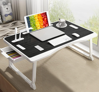 Bureau de lit pliable pour ordinateur portable avec port de charge USB, poignée, emplacement pour carte, emplacement pour tasse, tiroir latéral, table portable pour ordinateur portable