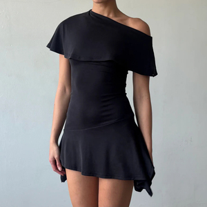 Elegant Chic Slim Fit Solid Color Dress with Detachable Cape – Asymmetrical Off-Shoulder Sweater Dress for Women - Product Image 4