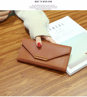 Dompet Panjang Wanita ALW0010 Desain Fashion dari Kulit PU dengan Pegangan Pergelangan Tangan, Tempat Ponsel Portabel dengan Penutup Kancing dan Poliester
