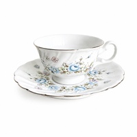Service à thé réutilisable en porcelaine fine motif floral rose bleue vintage avec bord doré 170 ml – Idéal pour le thé de l'après-midi, la maison, les mariages, ou comme cadeau gratuit