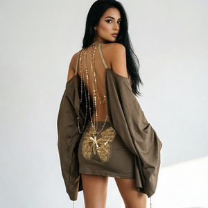 เดรสทรงเข้ารูปคอ halter แบบเปิดไหล่ แขนยาว สีพื้น พิมพ์ลายดิจิทัล สไตล์เซ็กซี่สำหรับออกงานกลางคืน เหมาะกับฤดูใบไม้ร่วง - Product Image 2