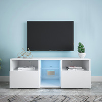 Meuble TV console de divertissement moderne blanc avec éclairage intégré pour petit appartement – Offre Spéciale
