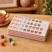 Jeu de Mahjong en Acrylique Rose Pastel Délicat avec Motifs de Dessins Animés – Kit de Jeu de Table Portable pour Divertissement Familial en Intérieur