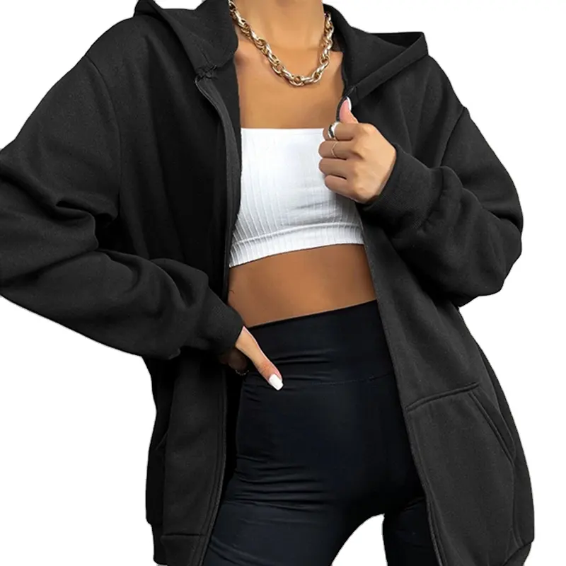 Hot Sale Logo Women Oversize Pullover Zipper Up Black Hoodies Sweatshirts Women's Oversize Hoodie
