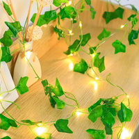 Guirlande lumineuse solaire LED pour jardin, feuilles vertes en cuivre, guirlande suspendue pour intérieur/extérieur, Noël, guirlande artificielle
