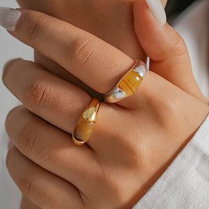Minimalist Wrap Tiger Eye <b>Stone</b> <b>Ring</b> 18K Gold Silver <b>Two</b> Tone Plated Chunky Wide Band Statement Finger <b>Ring</b> - Product Image 5