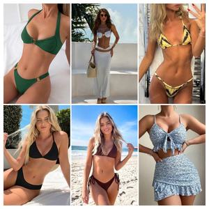 Halster Bikini à lacets pour vacances à la plage Sexy <span class=keywords><strong>femme</strong></span> <span class=keywords><strong>maillot</strong></span> <span class=keywords><strong>de</strong></span> <span class=keywords><strong>bain</strong></span> à trois points flatteur gros et petits seins bas Type tongs - Product Image 5