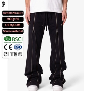 Pantalon de survêtement évasé pour homme avec fermeture éclair latérale intégrale, décorations à rivets et cordon de serrage, style streetwear, personnalisable OEM - Product Image 1