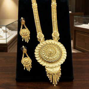 ขายส่งแฟชั่น14K 18K 24K สร้อยคอยาวที่เต็มไปด้วยทองคำ, เครื่องประดับแบบดั้งเดิม, ชุดเครื่องประดับออกแบบดอกไม้ชุบทองไมโคร - Product Image 2