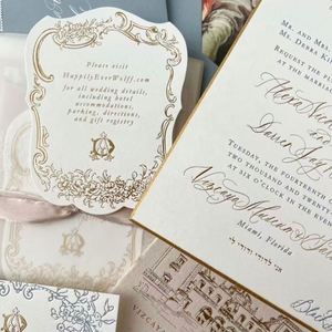 ชุดการ์ดเชิญงานแต่งงานสุดหรู พร้อมซองจดหมาย พิมพ์แบบ Letterpress กระดาษออฟเซ็ต  ตกแต่งลายนูน  งานพิมพ์แบบกำหนดเอง จัดส่งรวดเร็ว - Product Image 2