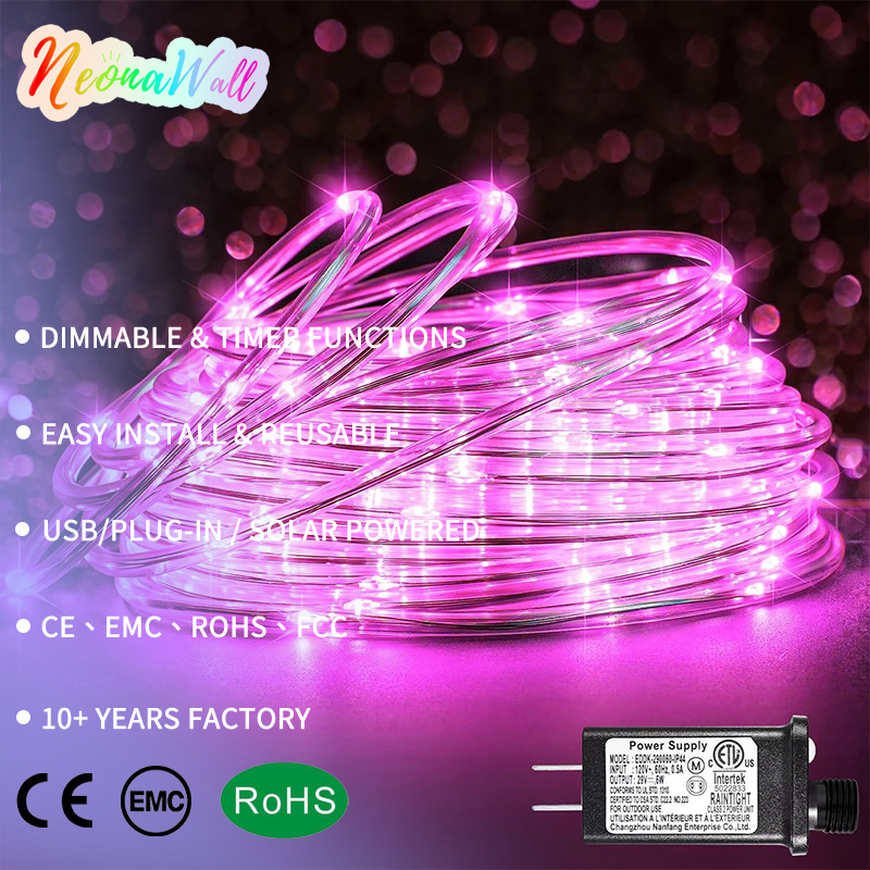 Neonawall 600 LED Rope Lights 60 Meter Plug in Christmas String Tube Lights Colorful for Bedroom Garden Patio Pool Decor