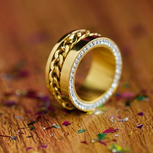 Wholesale Gold Plated Stainless Steel Zircon <b>Ring</b> <b>Chunky</b> Cuban Chain <b>Ring</b> for Women - Product Image 5