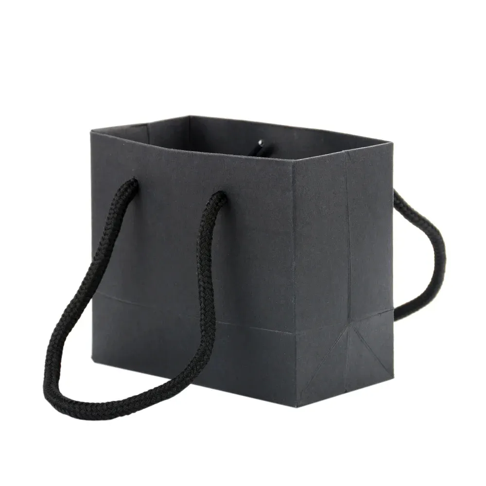 Черный Высококачественный простой Подарочный пакет, перерабатываемые бумажные пакеты для покупок с ручкой для бизнеса, бумажный пакет с квадратным дном