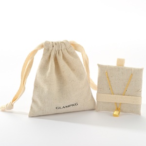 Pochette en coton et lin avec cordon de serrage, style artisanal, garniture en dentelle, réutilisable, pour cadeaux et bijoux, Glampkg - Product Image 3