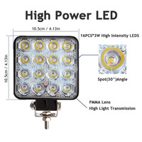 Lampe de travail étanche à LED, 4 pouces, 48W, 12V, 24V, Spot carré, lampe de travail pour véhicule tout-terrain, 4x4, remorque, moto, voiture, camion, SUV