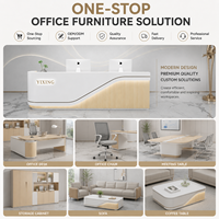 Comptoir de réception carré moderne et durable en bois blanc veiné avec éclairage LED latéral, logo personnalisé, pour salon de beauté et hôtel