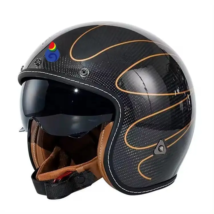 오토바이 레트로 헬멧 오픈 페이스 버블 바이저 마스크 고글 스쿠터 헬멧 3/4 쵸퍼 카스코 모토 빈티지 헬멧