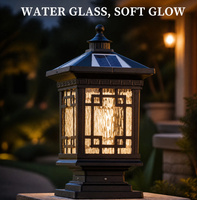 Lanterne solaire carrée en verre ondulé noir à fixer sur poteau pour cour, mur, portail, pilier, jardin zen, clôture japonaise, allée