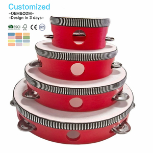 EDULAND Montessori - Tambor de Mano Educativo de Madera para Niños, Tamburelli Rojo, 4/6/7/8/10 Pulgadas, Juguetes Musicales OEM ODM - Product Image 1