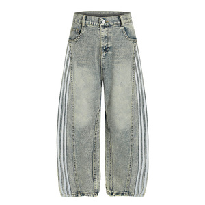 Jeans de Mezclilla Vintage Personalizados para Hombre, Corte Ancho Informal, 100% Algodón, Jeans de Mezclilla con Tres Rayas, Corte Recto para Hombre - Product Image 4