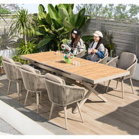 Ensemble table d'extension de chaise, mobilier d'extérieur en rotin, plastique écologique, bois et rotin, 12 pièces