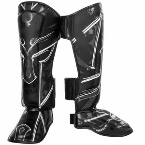 Conjuntos de boxeo de cuero genuino personalizados directos de fábrica Muay Thai MMA espinilleras OEM espinilleras para Kickboxing entrenamiento de artes marciales - Product Image 1