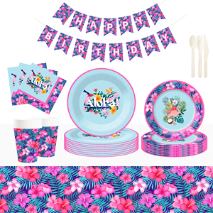 Ensemble de 8 assiettes jetables en papier à thème floral rose tropical DAMAI, fournitures pour fête d'anniversaire, en papier. - Product Image 1