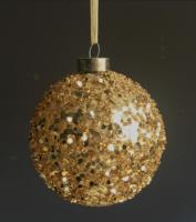 Ornement de Noël personnalisé en verre à suspendre, boule de Noël de luxe entièrement recouverte de paillettes, décoration de fête moderne scintillante couleur or champagne