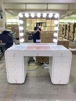 Meuble de Maquillage LED Style Salon avec Haut-Parleur Bluetooth Intégré et Meuble de Rangement Multi-Tiroirs – Offre Spéciale