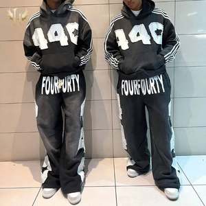 Sun Faded Hoodie Boxy Baggy French Terry 480GSM Apliques bordados Capucha de doble capa Sin cuerda Rhinestone Side Stripe Hoodie - Product Image 6