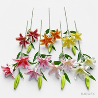 Premium Handgefertigte Lilie mit Echtem Touch, 3-Köpfige Künstliche Blume in Rosa und Weiß, Blumenarrangements für Hochzeit, Ostern und Weihnachtsdekoration