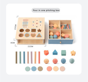 Supporti didattici Montessori in legno forma geometrica cognitiva gettando monete giocattoli L12F014 - Product Image 4