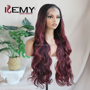KEMY HAIR 13*6 Perruques synthétiques HD Lace Front Wig Highlight Burg Body Wave Perruques sans colle en fibre résistante à la chaleur pour femmes noires - Product Image 4