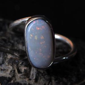 Australian <b>Solid</b> <b>Silver</b> Opal Wedding Ring-12x6mm Multi Fire Color Classic Prong Setting 5 US Size Handmade Third Party Certified - Product Image 1
