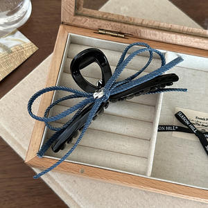 Pinza para el pelo de tela vaquera con lazo de 13 cm para mujer, accesorio de verano, pinza de tiburón, accesorio elegante para peinados. - Product Image 4