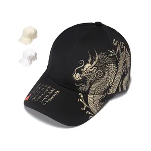 Topi bisbol olahraga gaya China, grosir logo bordir kustom naga cetak topi Ayah