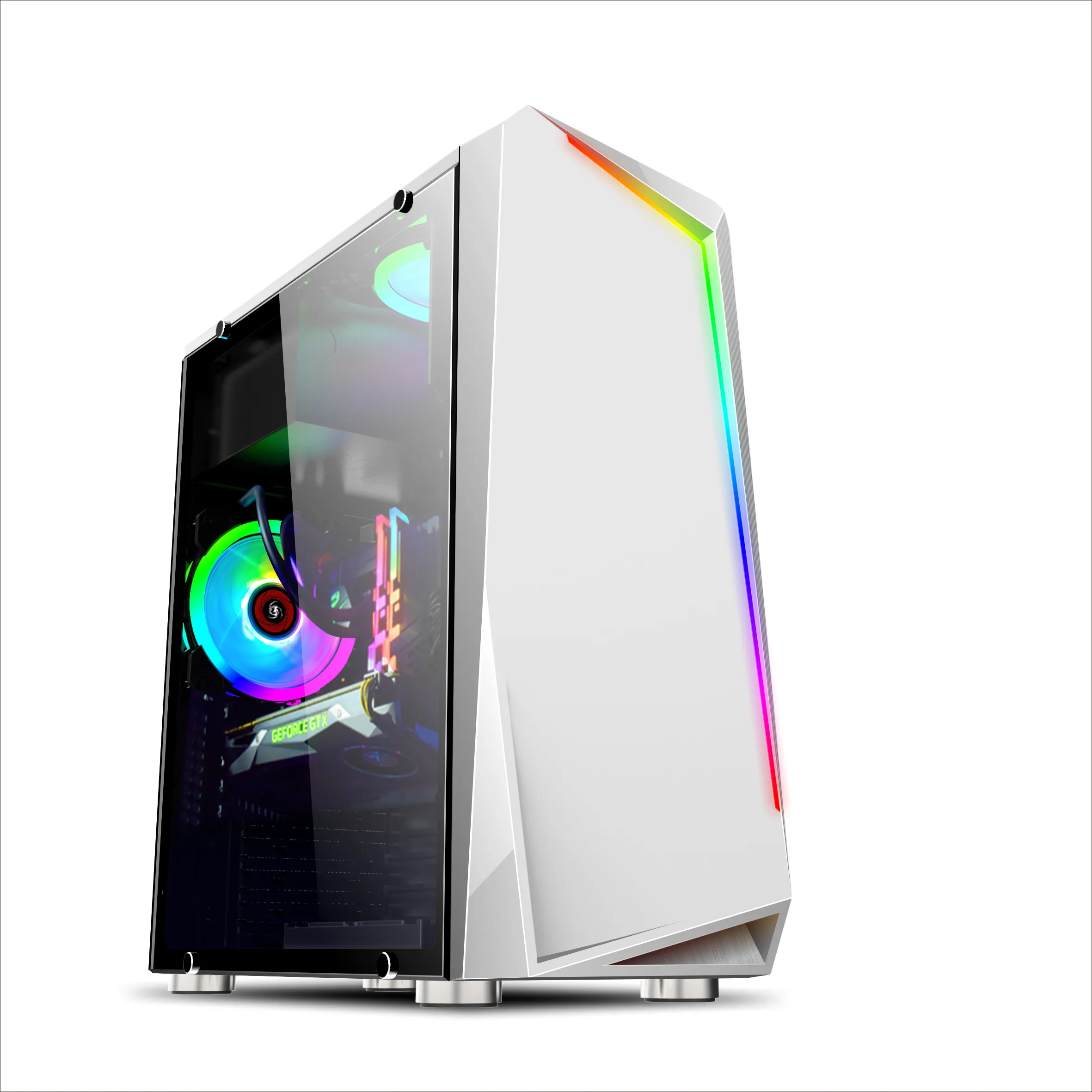 atx pc plastic desktop front panel lcd with power supply cooler master RGB glass pc casing computer case gaming