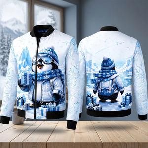 เสื้อแจ็คเก็ตวาร์ซิตี้ฤดูหนาวสำหรับผู้ชาย พิมพ์ลายการ์ตูนเพนกวิน 3 มิติ กันลม ระบายอากาศได้ดี ซับในผ้าฝ้าย คอตั้ง ลายเกล็ดหิมะ - Product Image 3