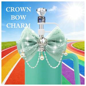 Bộ phụ kiện trang trí ly Bling dành cho Stanley, gồm nơ lấp lánh, charm ngọc trai, nắp ống hút đính đá, vỏ silicon lấp lánh, đá pha lê. - Product Image 6