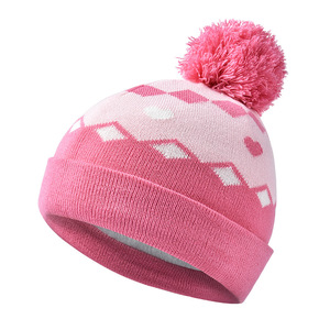 Ensemble bonnet, gants et écharpe pour enfants, 3 pièces, automne/hiver, 100% coton jacquard, motif diamant et cœur, tricot chaud - Product Image 2