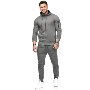Proveedor de Ropa Deportiva Casual de Dos Piezas, Sudadera con Capucha y Pantalones Deportivos de Color Liso Personalizados, Chándal Gris al por Mayor para Hombre - Product Image 1