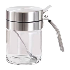 Toples Bumbu Kaca Borosilikat Tinggi 350ml Kedap Udara Anti Lembab dengan Sendok Stainless Steel untuk Dapur - Product Image 1